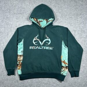 Realtree Hoodie Pullover Mens Size Small Teal Logo Camo Hunting Baggy Fit